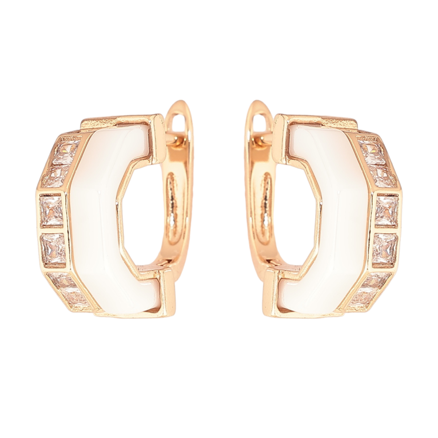 Сережки Xuping Позолота 18K англійський замок «Біла кераміка з доріжками кристалів» фото №1