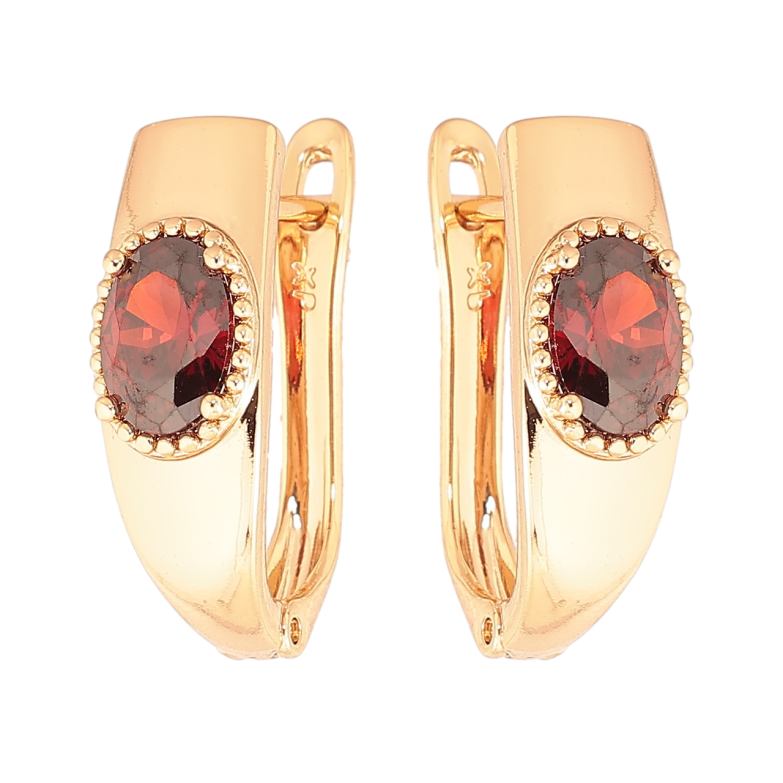 Сережки Xuping Позолота 18K англійський замок «Вставка червоний кристал» фото №2