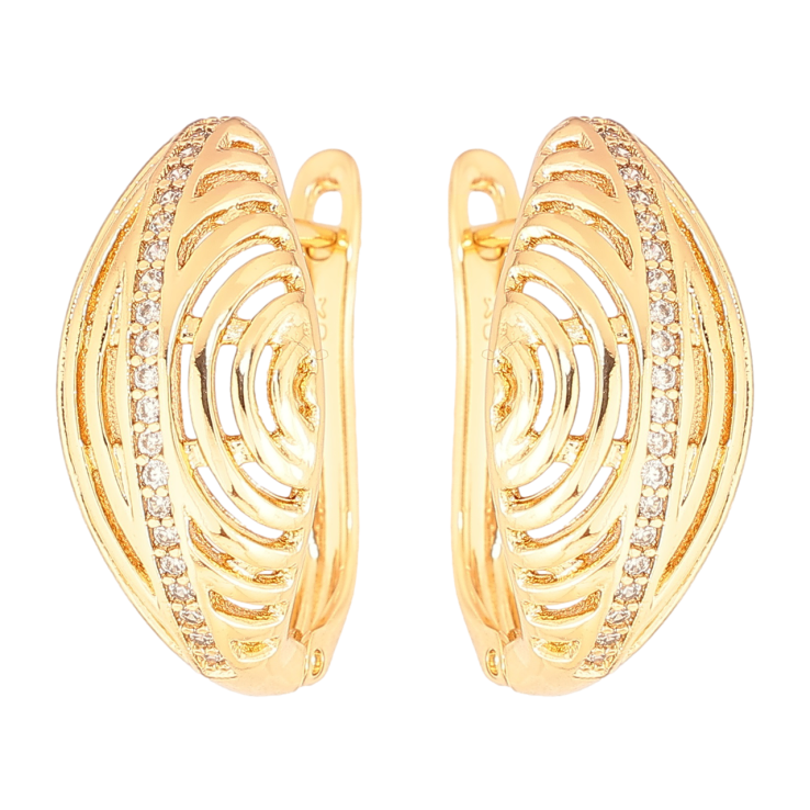 Серьги Xuping Позолота 18K английский замок Резной узор с дорожкой кристаллов фото №2 Серьги Xuping Позолота 18K английский замок Резной узор с дорожкой кристаллов фото №2