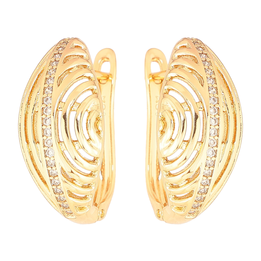 Сережки Xuping Позолота 18K англійський замок «Різьблений візерунок з доріжкою кристалів» фото №1