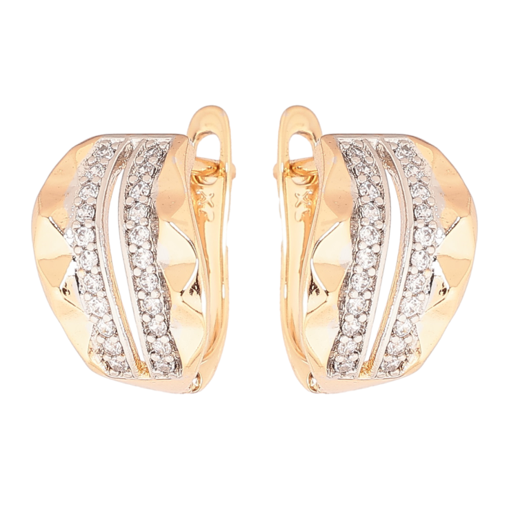 Сережки Xuping Позолота 18K + Родій англійський замок «Візерунок з доріжками кристалів» фото №15