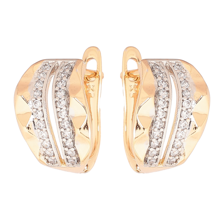 Сережки Xuping Позолота 18K + Родій англійський замок «Візерунок з доріжками кристалів» фото №1