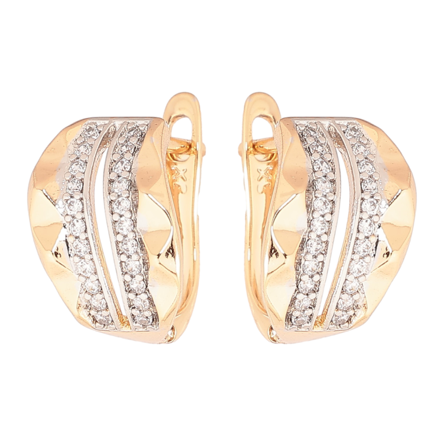 Сережки Xuping Позолота 18K + Родій англійський замок «Візерунок з доріжками кристалів» фото №1