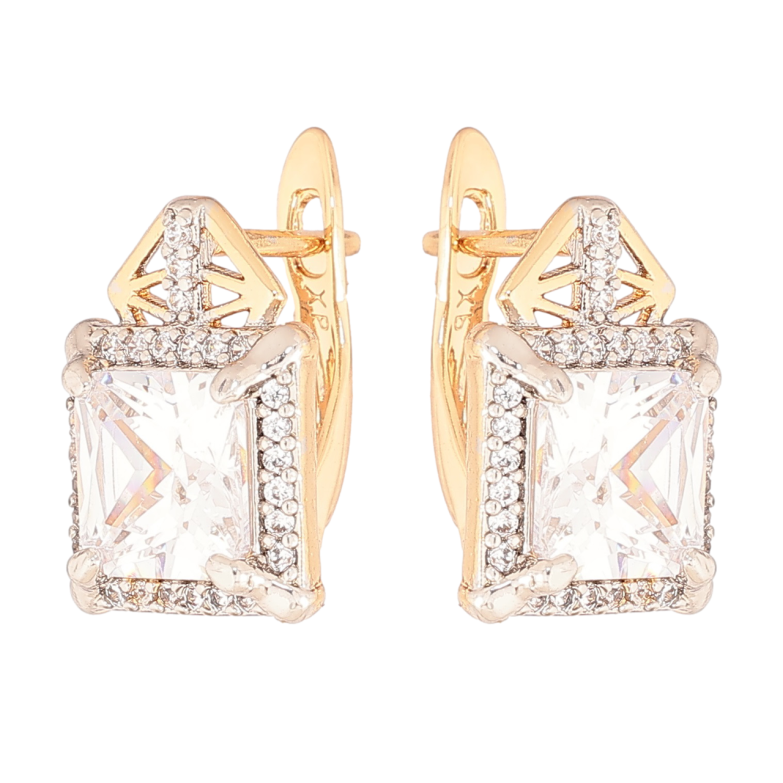 Серьги Xuping Позолота 18K + Родий английский замок Кристальный блеск фото №1