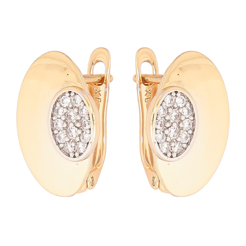 Серьги Xuping Позолота 18K + Родий английский замок Овалы с инкрустацией кристаллами фото №1