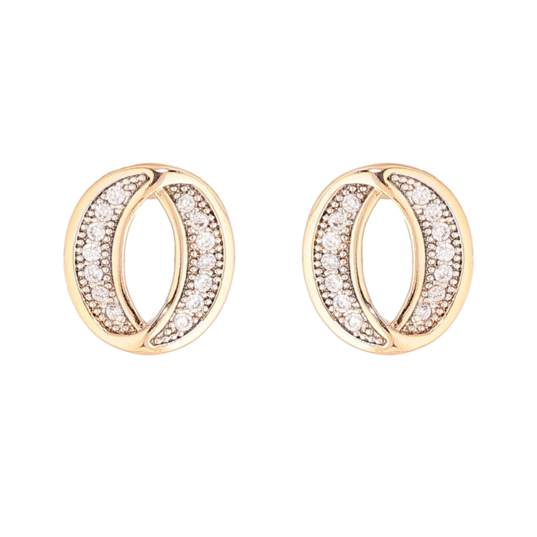 Серьги Xuping Позолота 18K + Родий пусеты Овалы с кристаллами фото №1