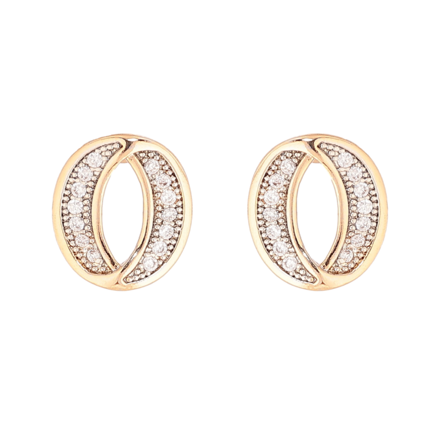 Серьги Xuping Позолота 18K + Родий пусеты Овалы с кристаллами фото №1