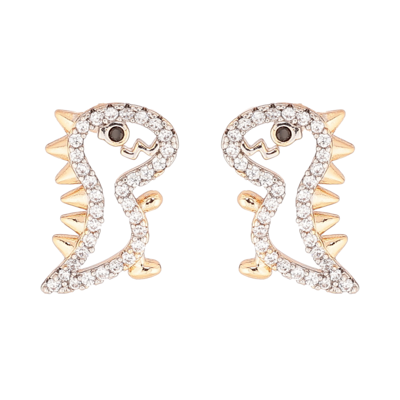 Серьги детские Xuping Позолота 18K + Родий пусеты Динозавры с кристаллами фото №1