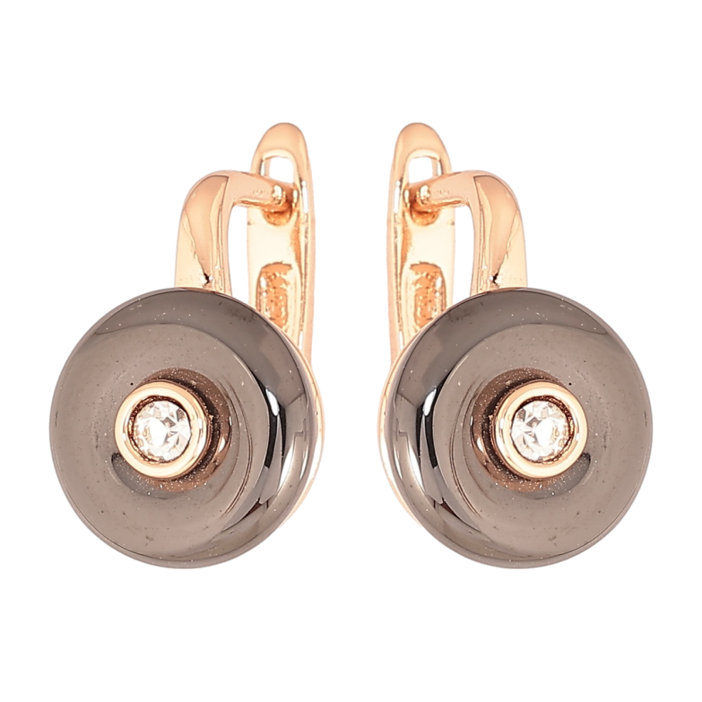 Серьги Xuping Позолота РО английский замок Черные керамические колечки с кристаллами фото №1 Серьги Xuping Позолота РО английский замок Черные керамические колечки с кристаллами фото №1