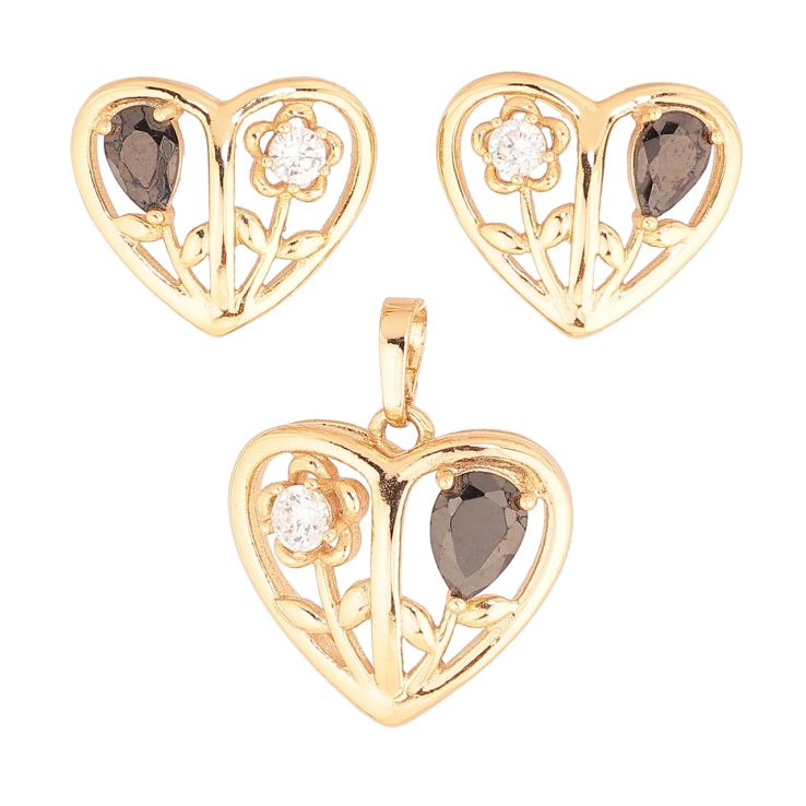 Набор Xuping Позолота 18K Серьги Кулон Сердечки с черно-белыми кристаллами кристаллами фото №25