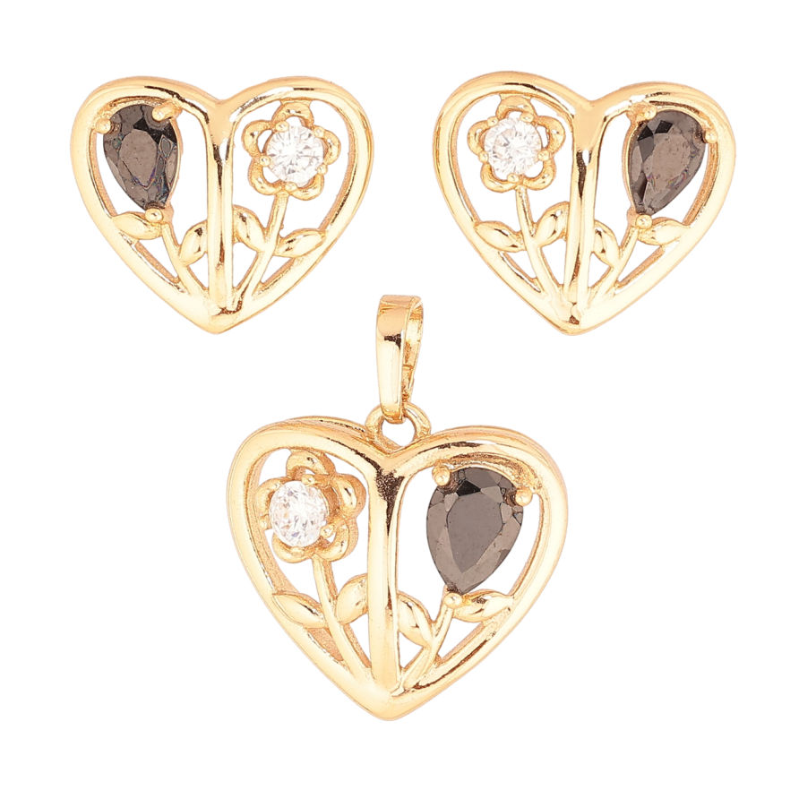 Набор Xuping Позолота 18K Серьги Кулон Сердечки с черно-белыми кристаллами кристаллами фото №1