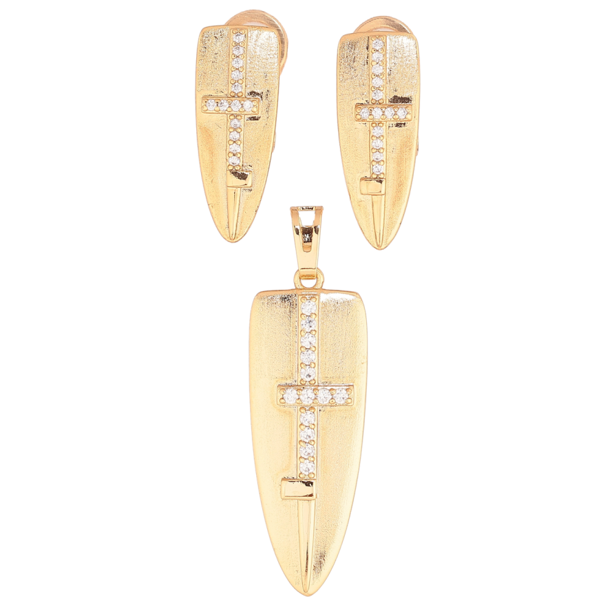 Набір Xuping Позолота 18K Сережки Кулон «Візерунок з кристальними хрестами» фото №1 Набір Xuping Позолота 18K Сережки Кулон «Візерунок з кристальними хрестами» фото №1