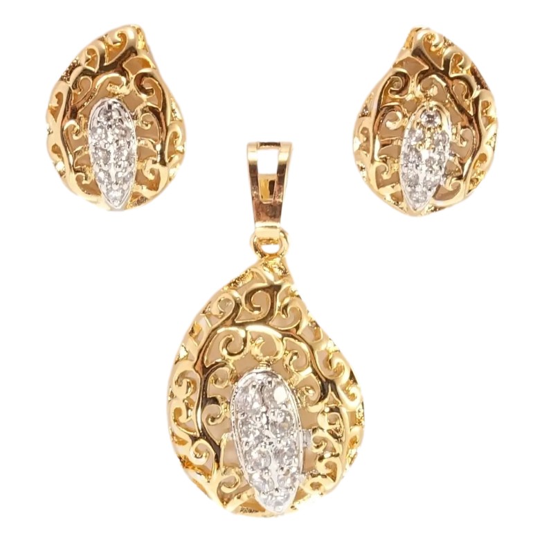 Набор Xuping Позолота + Родий Серьги Кулон Ажурные капли фото №1