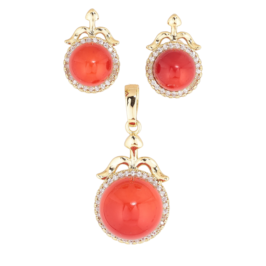 Набір Xuping Позолота 14K Сережки Кулон «Червоні кульки в обрамленні кристалів» фото №1