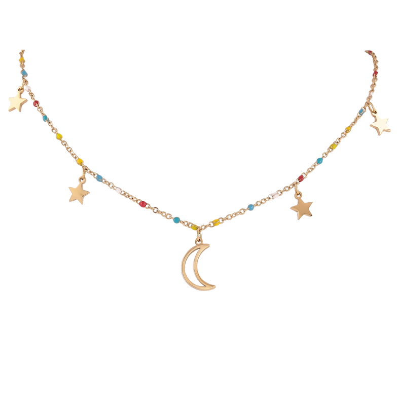 Подвески на цепочке Xuping ТТМ Stainless Steel цвет 14К Луна со звездами длинна 40-45см х 1.5мм фото №1