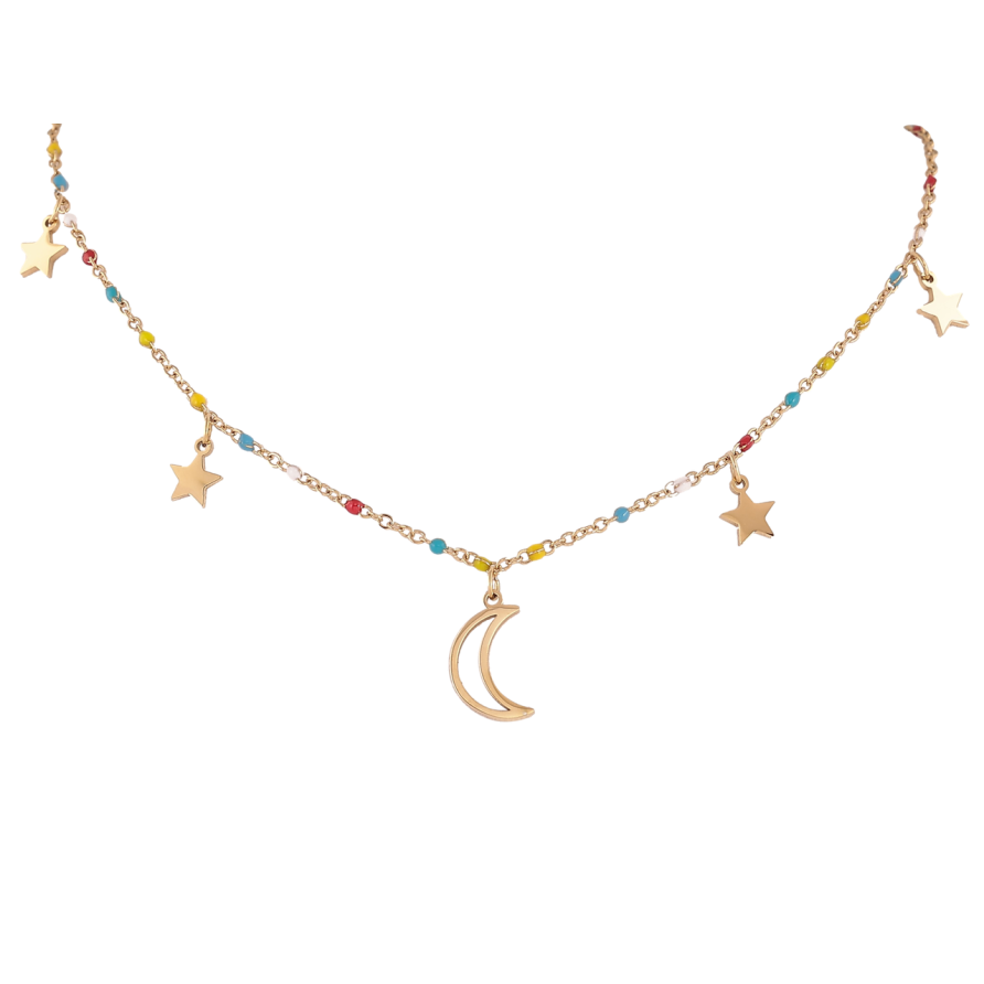 Підвіски на ланцюжку Xuping ТТМ Stainless Steel колір 14К «Місяць з зірками» довжина 40-45см х 1.5мм фото №1