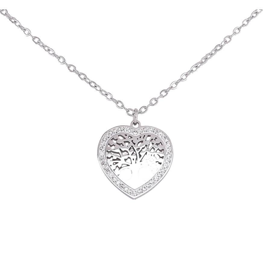 Підвіска на ланцюжку Xuping ТТМ Stainless Steel колір Родій «Древо життя в сердечку» довжина 45-50см х 1.5мм фото №1