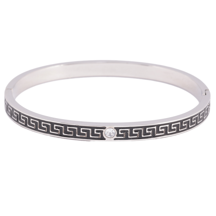 Браслет Xuping ТТМ Stainless Steel колір Родій «Грецький візерунок з чорною емаллю і кристалом» ø 5.7см фото №24 Браслет Xuping ТТМ Stainless Steel колір Родій «Грецький візерунок з чорною емаллю і кристалом» ø 5.7см фото №24