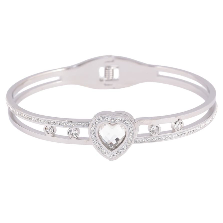 Браслет Xuping ТТМ Stainless Steel колір Родій «Сердечко з кристалами» ø 5.8см фото №1 Браслет Xuping ТТМ Stainless Steel колір Родій «Сердечко з кристалами» ø 5.8см фото №1