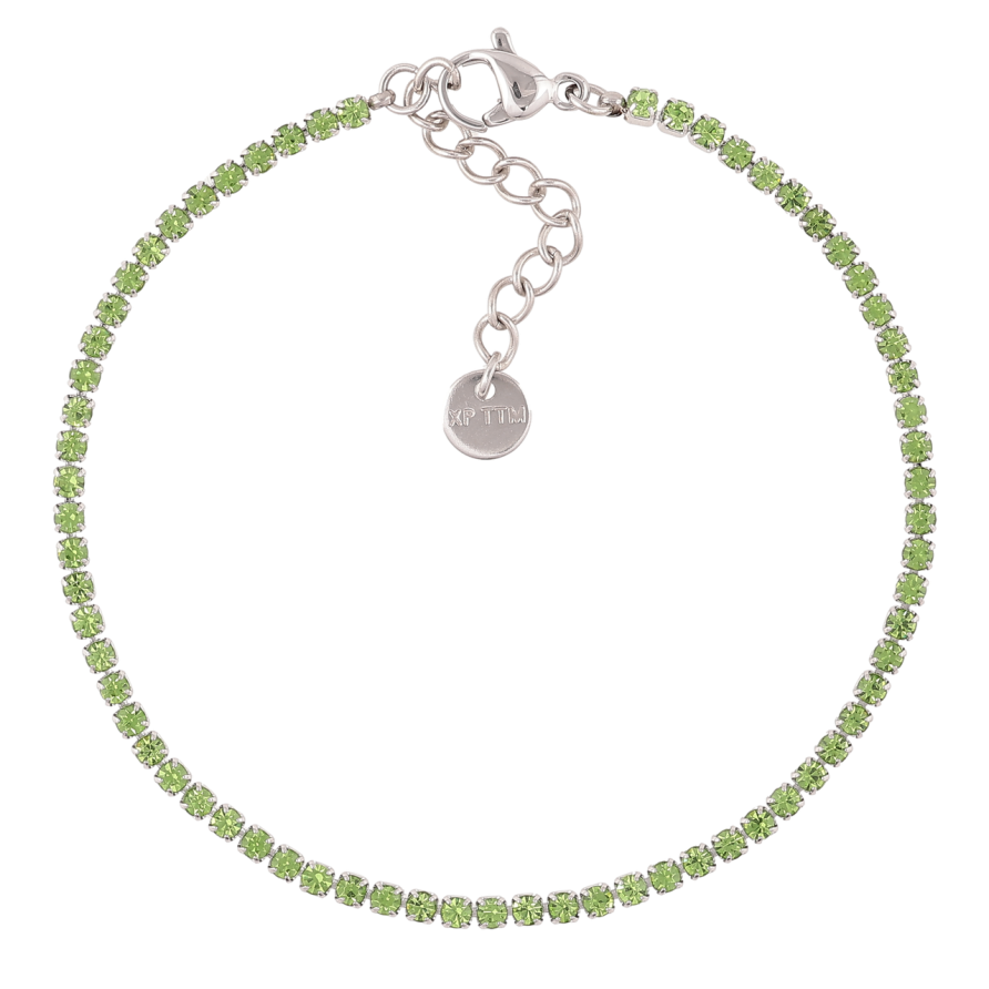 Браслет Xuping ТТМ Stainless Steel колір Родій «Доріжка салатових кристалів» з доп.ланц. 17.5-20.5см х 2мм фото №1
