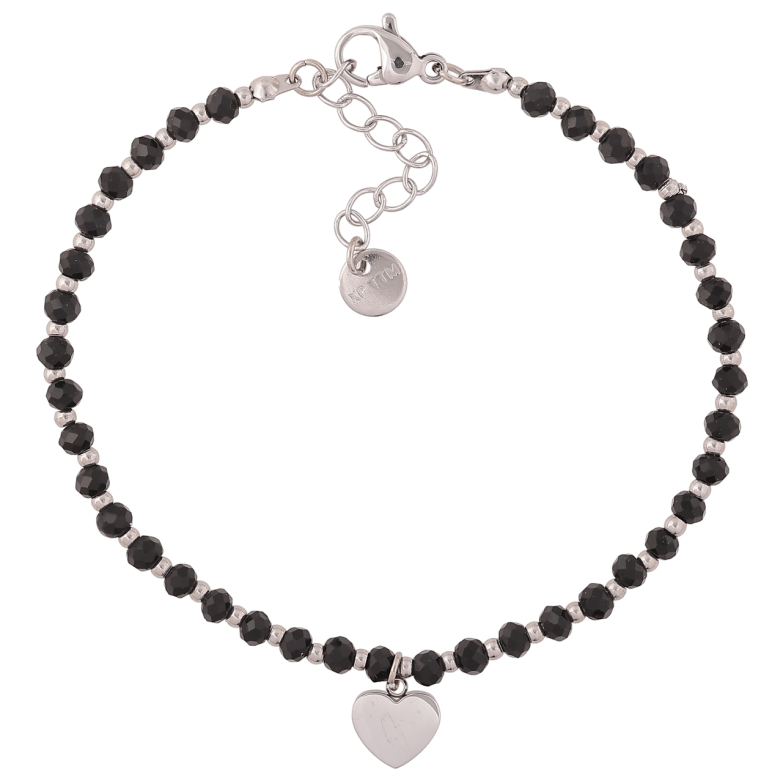Браслет Xuping ТТМ Stainless Steel колір Родій «Чорно-сріблясті намистини з сердечком» з доп.ланцюжком 17.5-20см х 3мм фото №3