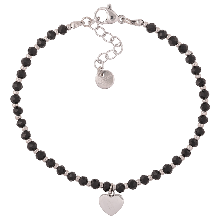 Браслет Xuping ТТМ Stainless Steel колір Родій «Чорно-сріблясті намистини з сердечком» з доп.ланцюжком 17.5-20см х 3мм фото №1
