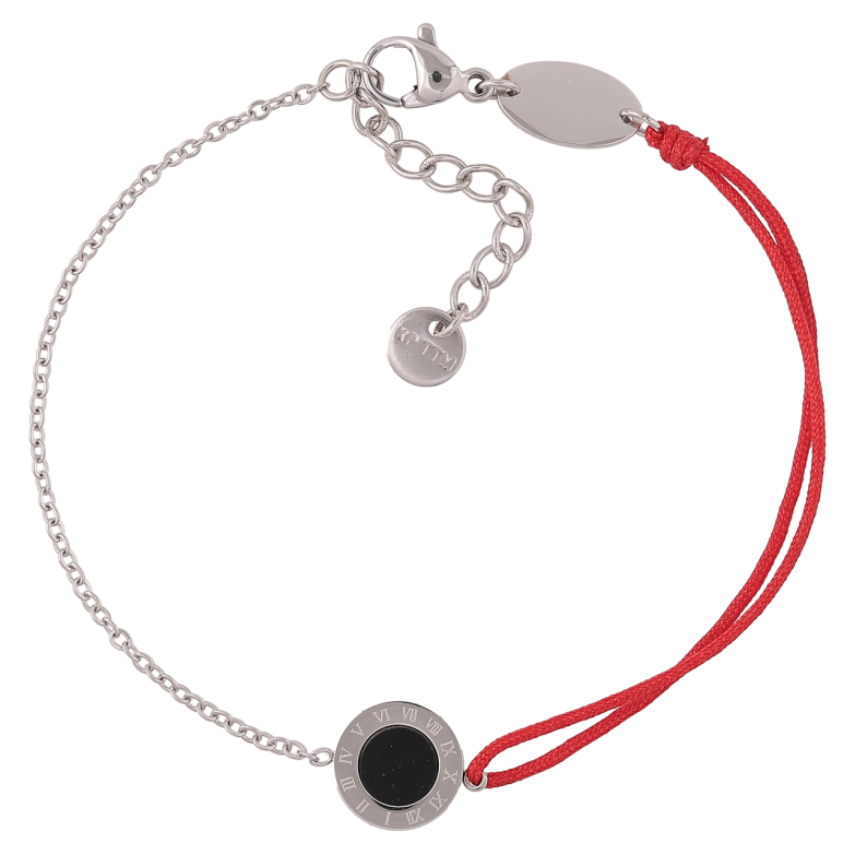 Браслет Xuping ТТМ Stainless Steel колір Родій «Ланцюжок з червоним шнуром і кругла вставка» з доп.ланцюгом 18-21см х 1-2мм фото №1