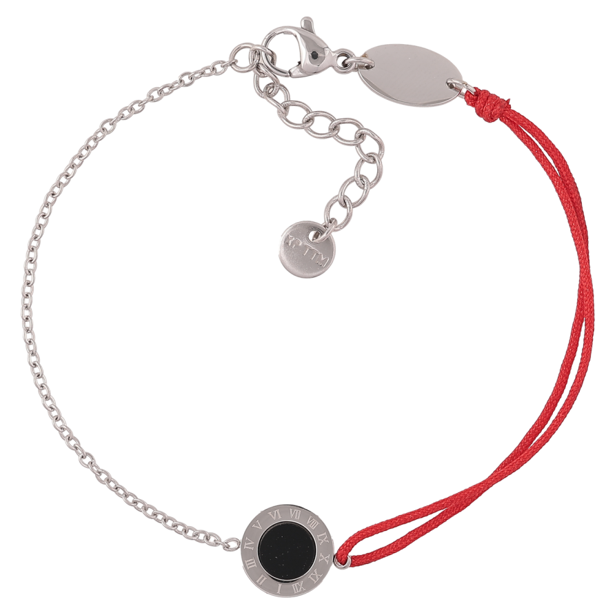 Браслет Xuping ТТМ Stainless Steel колір Родій «Ланцюжок з червоним шнуром і кругла вставка» з доп.ланцюгом 18-21см х 1-2мм фото №1