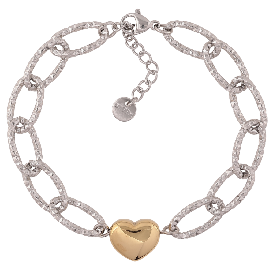 Браслет Xuping ТТМ Stainless Steel колір Родій + 14К «Ланцюжок із сердечком» з доп.ланцюгом 18-21см х 8мм фото №1