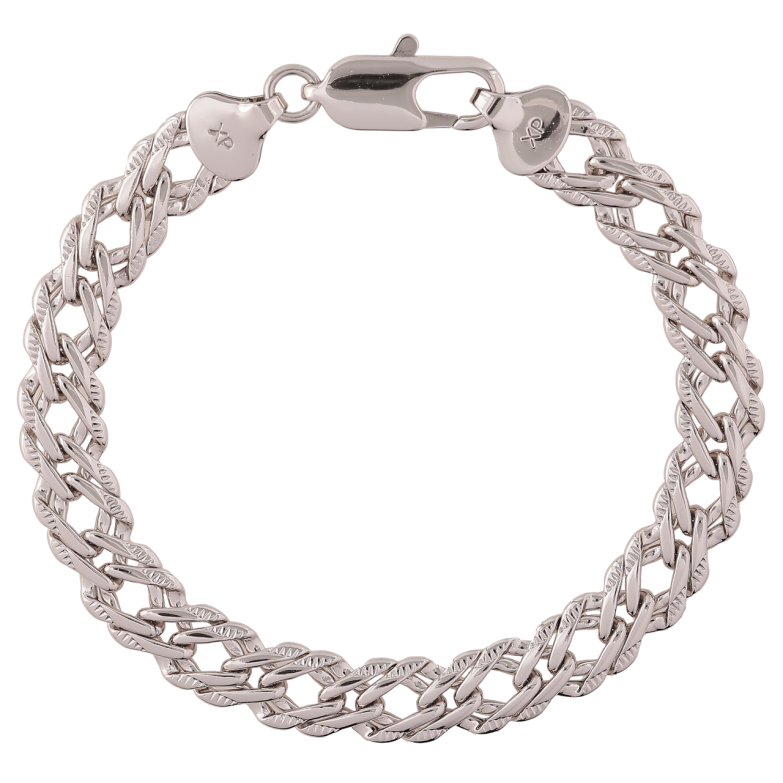 Браслет Xuping Родій «Ланцюжок плетіння Подвійний Ромб з візерунком» довжина 21см х 9мм фото №1