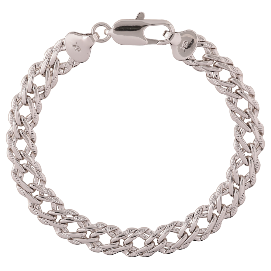 Браслет Xuping Родій «Ланцюжок плетіння Подвійний Ромб з візерунком» довжина 21см х 9мм фото №1