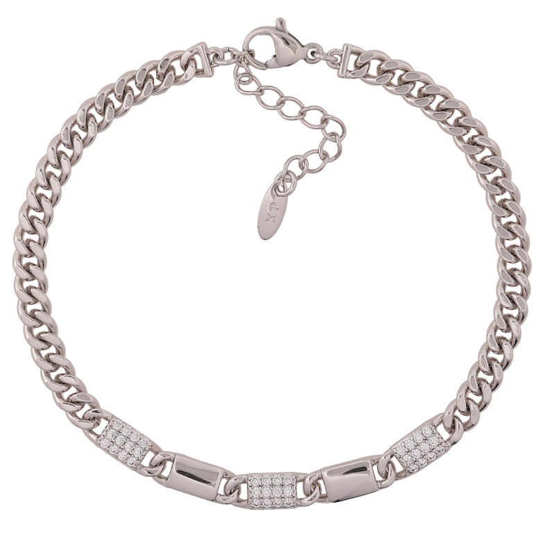 Браслет Xuping Родій «Ланцюжок Панцирний зі вставками» довжина з доп. ланцюжком 18.5-22см х 4.5мм фото №1