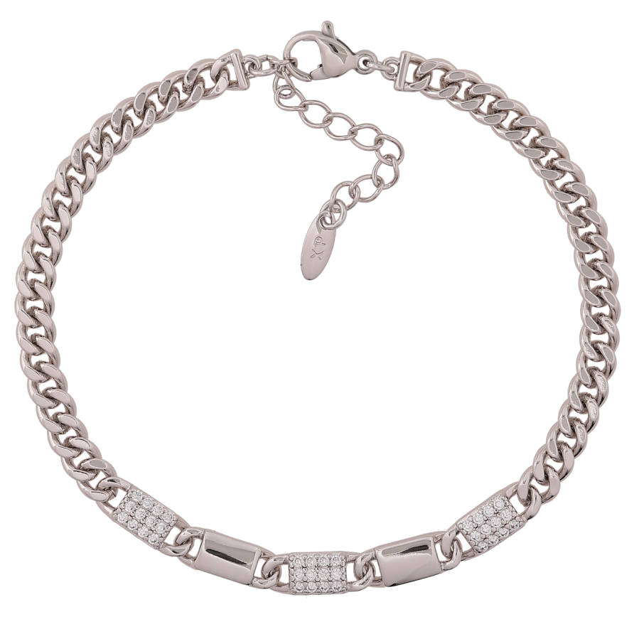 Браслет Xuping Родій «Ланцюжок Панцирний зі вставками» довжина з доп. ланцюжком 18.5-22см х 4.5мм фото №1