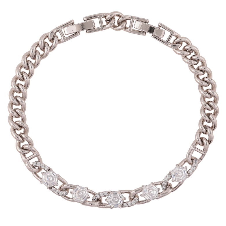 Браслет Xuping Родій «Ланцюжок Панцирний з кришталевими вставками» довжина з доп. замком 17.5,19.5см х 6мм фото №1