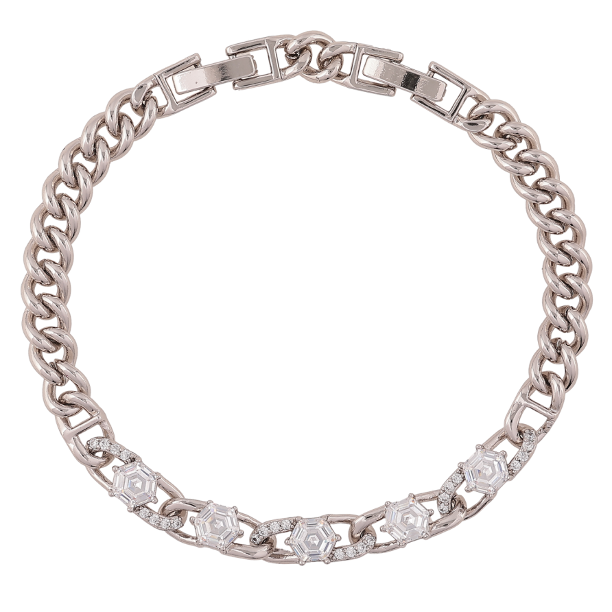 Браслет Xuping Родій «Ланцюжок Панцирний з кришталевими вставками» довжина з доп. замком 17.5,19.5см х 6мм фото №1