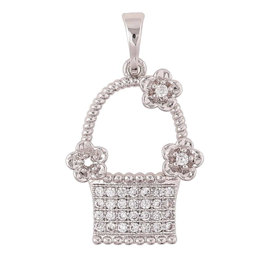 Кулон Xuping Родій «Кошик з квіточками та кристалами» для ланцюжка до 5мм фото №1