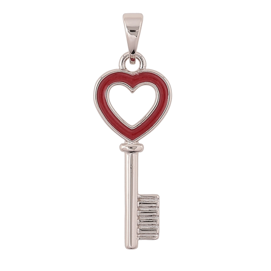 Кулон Xuping Родій «Ключик з червоною емаллю» для ланцюжка до 5мм фото №1