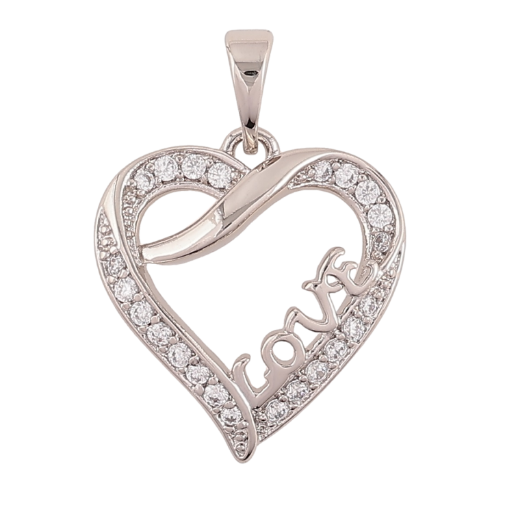 Кулон Xuping Родій «Сердечка з кристалами і написом Love» для ланцюжка до 5мм фото №7