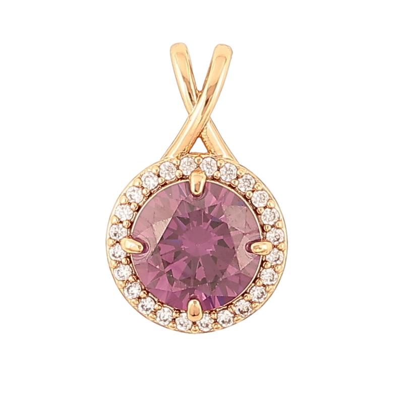 Кулон Xuping Позолота 18K «Бузковий кристал в обрамленні» для ланцюжка до 4мм фото №1