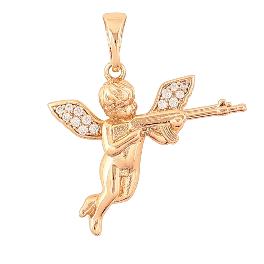 Кулон Xuping Позолота 18K «Янголятко з автоматом» для ланцюжка до 5мм фото №1