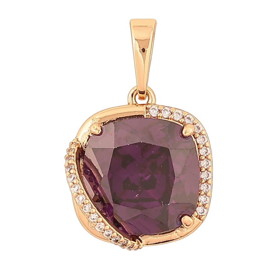 Кулон Xuping Позолота 18K «Бузковий кристал у декоративній оправі» для ланцюжка до 6мм фото №1