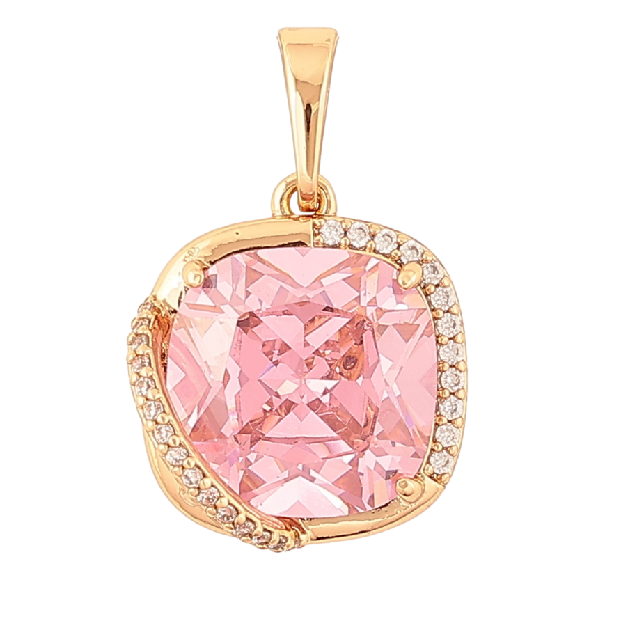 Кулон Xuping Позолота 18K «Рожевий кристал у декоративній оправі» для ланцюжка до 6мм фото №1