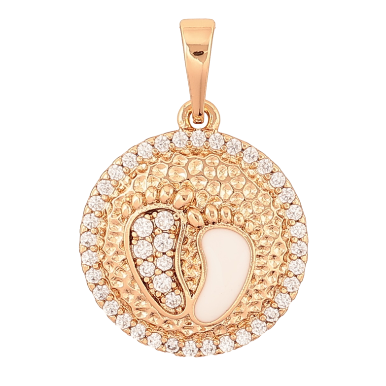 Кулон Xuping Позолота 18K «Дитячі слідочки з кристалами та білою емаллю» для ланцюжка до 6мм фото №1 Кулон Xuping Позолота 18K «Дитячі слідочки з кристалами та білою емаллю» для ланцюжка до 6мм фото №1