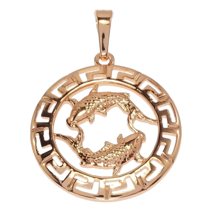 Кулон Xuping Позолота РВ Круглий Медальйон Знак Зодіаку Риби з меандровим візерунком фото №12