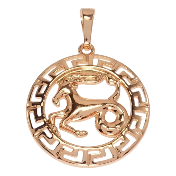 Кулон Xuping Позолота РВ Круглий Медальйон Знак Зодіаку Козеріг з меандровим візерунком фото №6