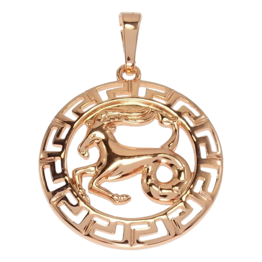 Кулон Xuping Позолота РВ Круглий Медальйон Знак Зодіаку Козеріг з меандровим візерунком фото №1 Кулон Xuping Позолота РВ Круглий Медальйон Знак Зодіаку Козеріг з меандровим візерунком фото №1