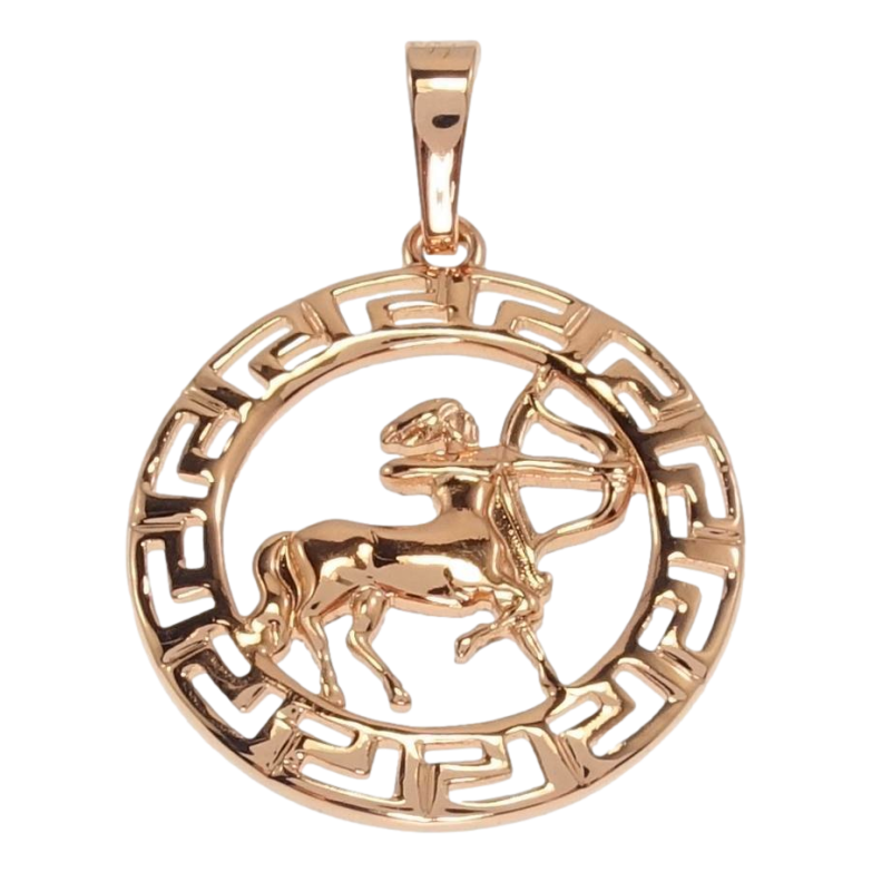 Кулон Xuping Позолота РВ Круглий Медальйон Знак Зодіаку Стрілець з меандровим візерунком фото №1 Кулон Xuping Позолота РВ Круглий Медальйон Знак Зодіаку Стрілець з меандровим візерунком фото №1