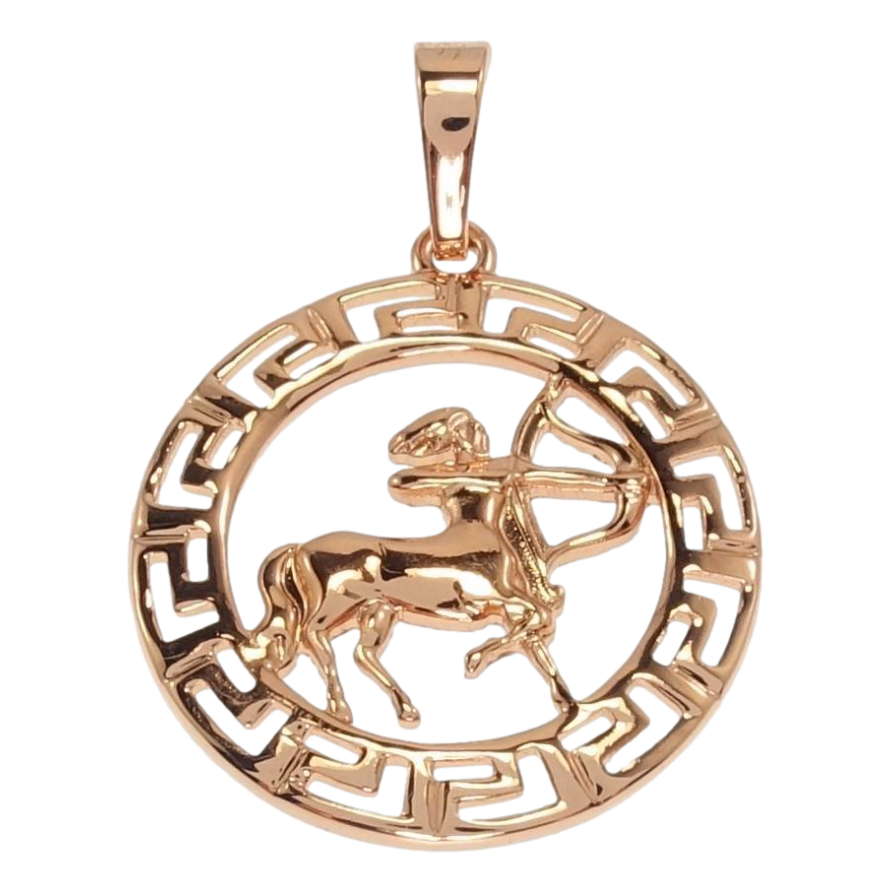 Кулон Xuping Позолота РВ Круглий Медальйон Знак Зодіаку Стрілець з меандровим візерунком фото №1 Кулон Xuping Позолота РВ Круглий Медальйон Знак Зодіаку Стрілець з меандровим візерунком фото №1