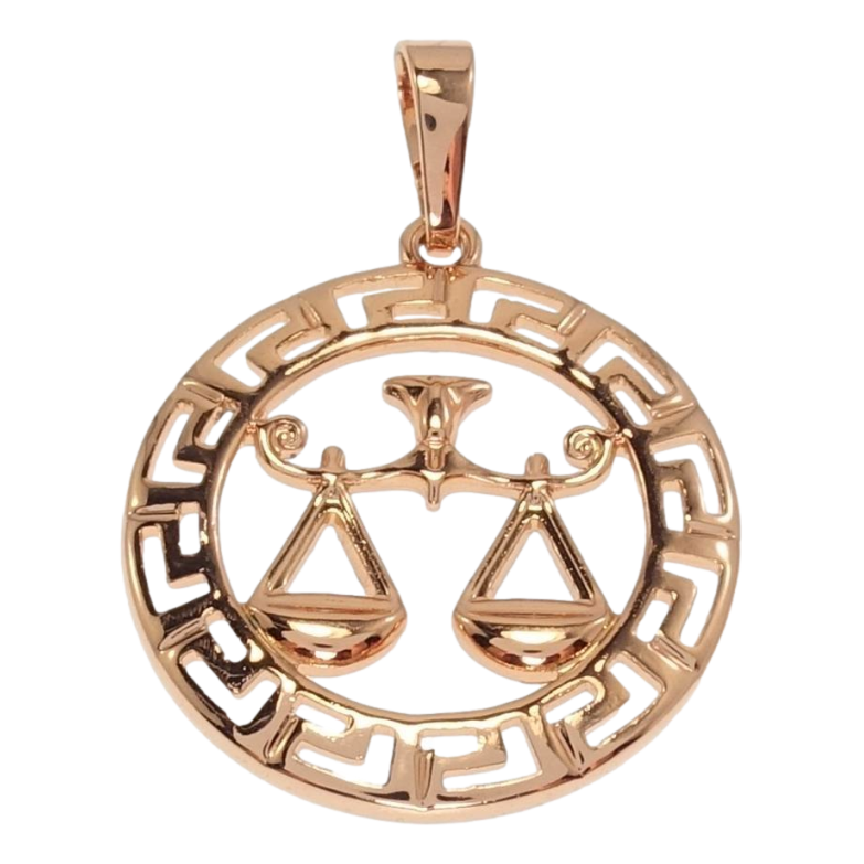 Кулон Xuping Позолота РВ Круглий Медальйон Знак Зодіаку Терези з меандровим візерунком фото №1 Кулон Xuping Позолота РВ Круглий Медальйон Знак Зодіаку Терези з меандровим візерунком фото №1