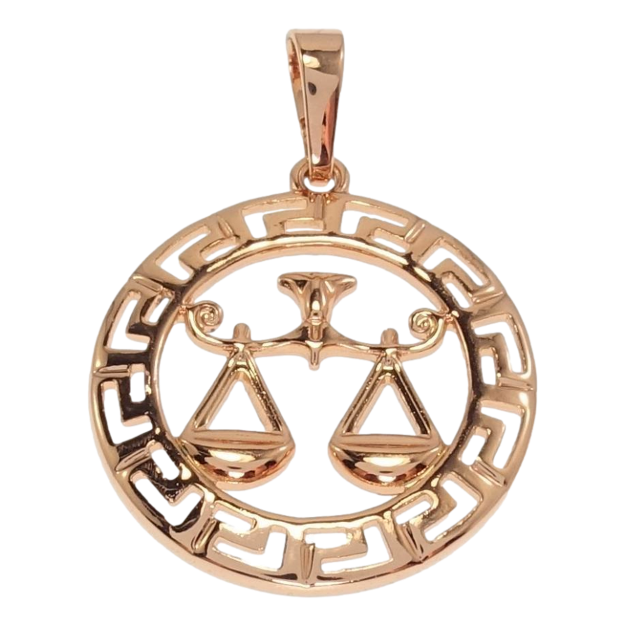 Кулон Xuping Позолота РВ Круглий Медальйон Знак Зодіаку Терези з меандровим візерунком фото №1 Кулон Xuping Позолота РВ Круглий Медальйон Знак Зодіаку Терези з меандровим візерунком фото №1